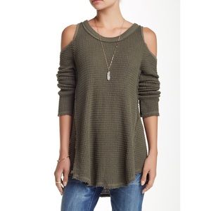 Free People Olive Sunrise Cold Shoulder Sweater
